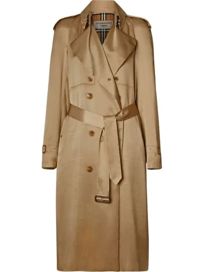 Burberry Silk Satin Dressed Trench Coat In Neutrals