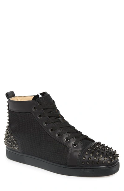 Christian Louboutin Men's Lou Spiked Leather High-top Sneakers In Black