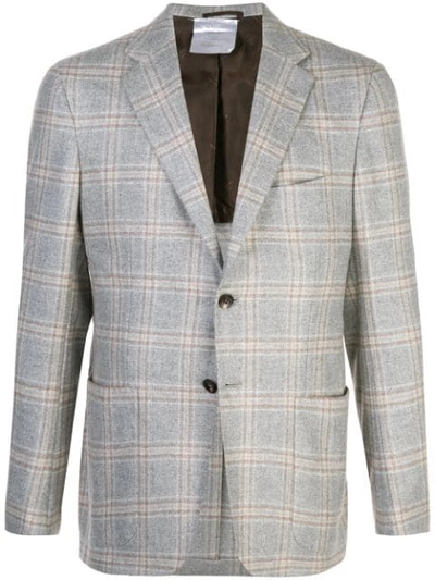 Kiton Windowpane Check Blazer In Grey/camel Windowpane