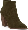 Vince Camuto Cava Perforated Pointy Toe Boot In Dark Greenery Suede