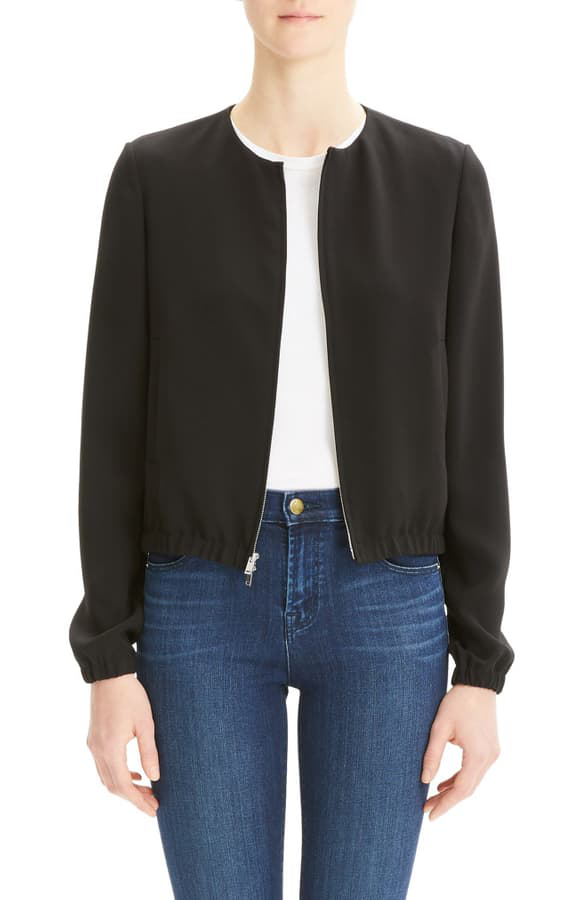 Theory Classic Clean Zip Front Bomber Jacket In Black ModeSens