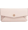 Tory Burch Robinson Leather Clutch In Shell Pink