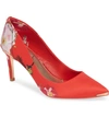 Ted Baker Women's Court Floral Pointed-toe Pumps In Red Berry Sunday Satin