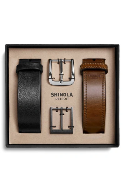 Shinola Leather Belt Gift Set In Black Medium Brown