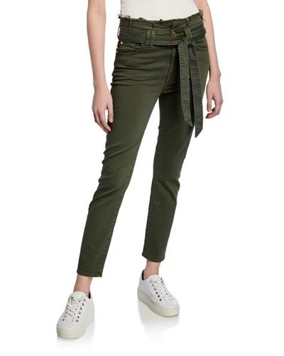 7 For All Mankind Tie-waist Ankle Skinny Jeans In Army Green
