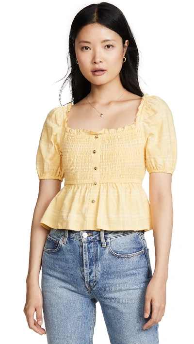 The Fifth Label Hummingbird Smocked Check-print Top In Daffodil/white