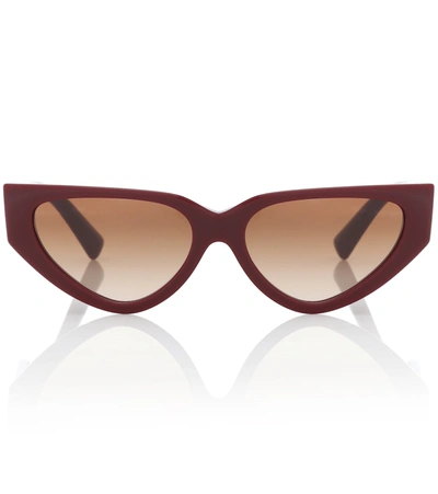 Valentino Cat-eye Acetate Sunglasses W/ V Temples In Brown Gradient Dark Brown