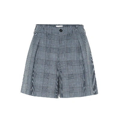 Ganni High-waisted Plaid Mini Shorts In Blue