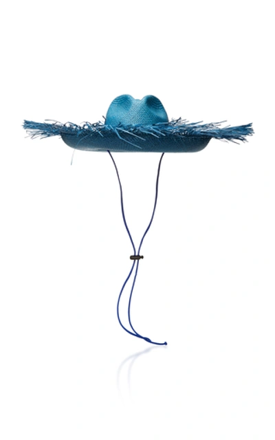 Sensi Studio Frayed Rope-trimmed Straw Panama Hat In Blue