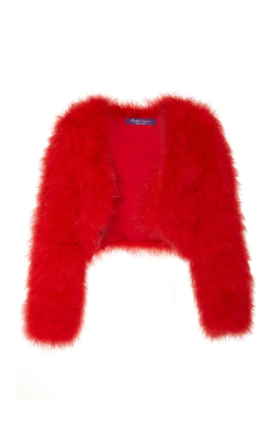 Ralph Lauren Alexi Marabou Feather Shrug In Red