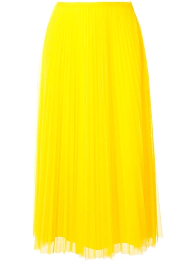 Ralph Lauren Trivelas Pleated Tulle Midi Skirt In Yellow