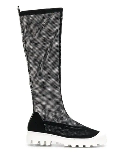 Greymer Mesh Knee Boots In Black