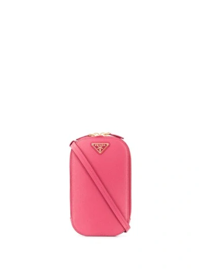 Prada Small Logo Plaque Crossbody - Pink In Pink