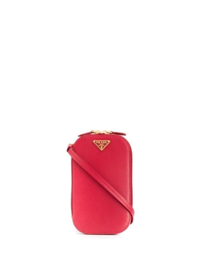 Prada Small Logo Plaque Crossbody - Red In Red