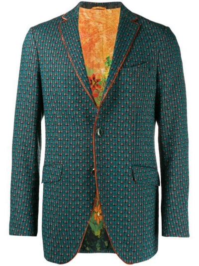 Etro Embroidered Single Breasted Blazer In 500 Green