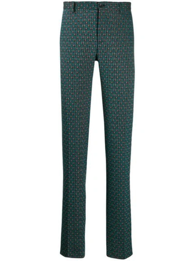 Etro Textured Slim Fit Trousers In Green