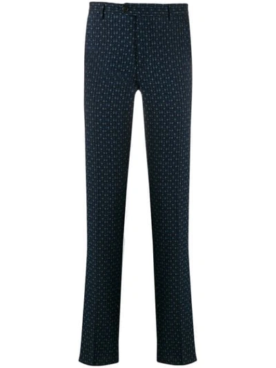 Etro Textured Slim Fit Trousers In Blue
