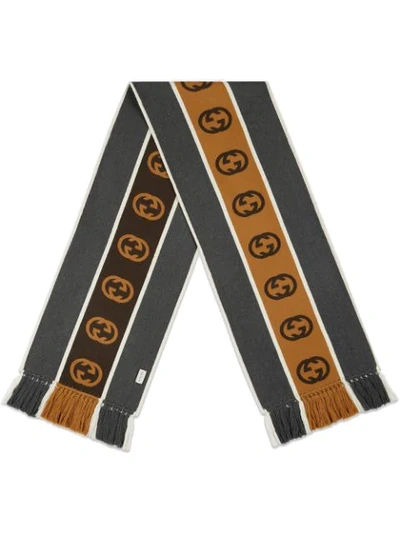 Gucci Scarf With Interlocking G Stripe In Brown