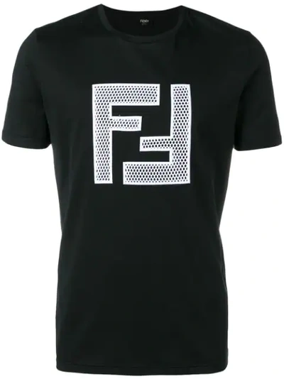 Fendi Mesh-logo Cotton-blend T-shirt In Black
