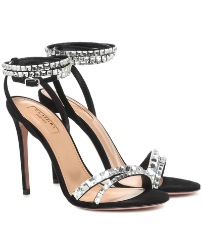 Aquazzura So Vera 105 Crystal-embellished Suede Sandals In Black