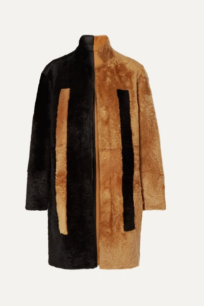 Akris Essential Bicolor Reversible Shearling Coat In Black Gold