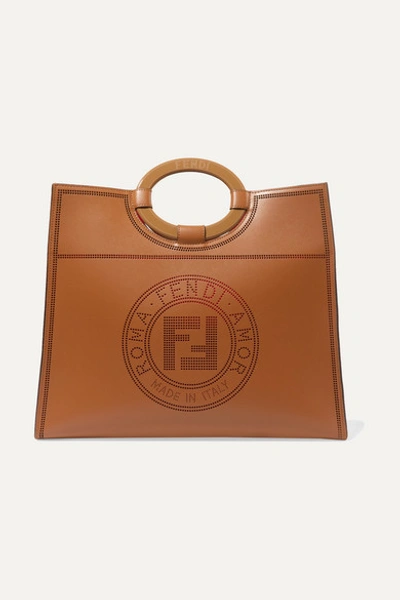 Fendi Runaway Medium Perforated Leather Tote In Brown