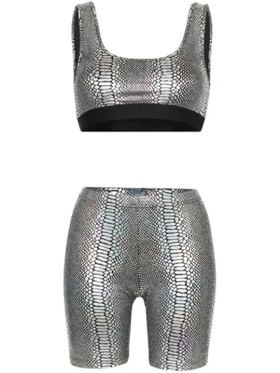 Beth Richards Kim Snakeskin-print Top And Shorts Set In Metallic