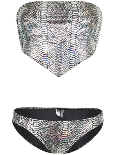 Beth Richards Handkerchief Snakeskin-print Bikini In Metallic