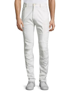 Pierre Balmain Slim-straight Moto Jeans, Off White | ModeSens