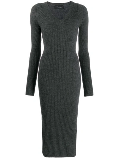 Dsquared2 Ribbed Knit Long Dress In Grey