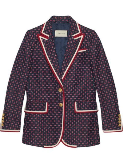 Gucci Jacket With Geometric Jacquard Pattern In Blue