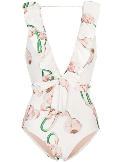 Adriana Degreas Aglio Floral Print Swimsuit In White