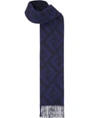 Fendi Cashmere Long Ff Logo Scarf In Blue