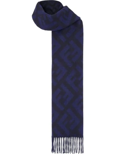 Fendi Cashmere Long Ff Logo Scarf In Blue