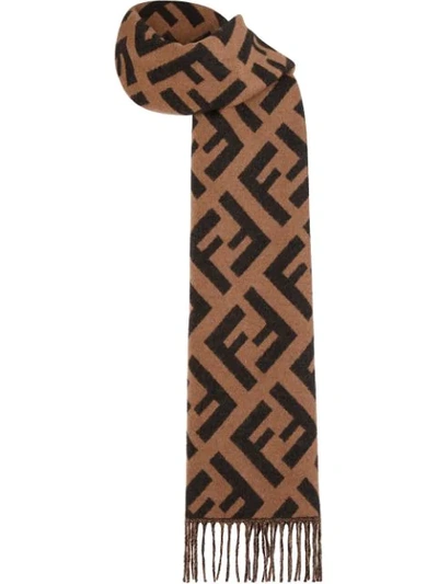 Fendi Large Ff Logo Scarf In Brown