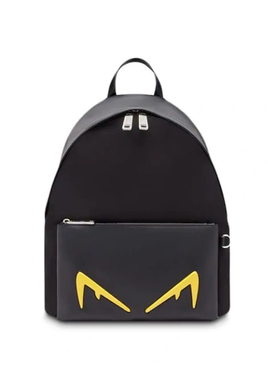 Fendi Large Diabolic Eyes Backpack In F0r2a-black +sunflower +pa