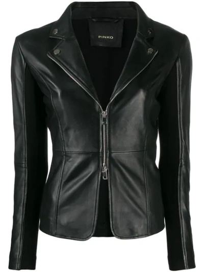 Pinko Tailored Leather Jacket In Black
