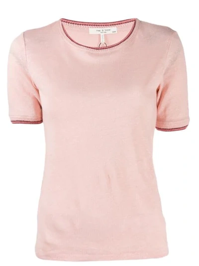 Rag & Bone Contrast Embroidered Trim T In Pink