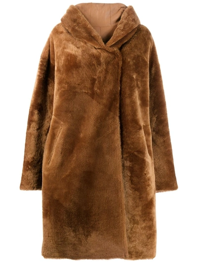 Liska Chiron Reversible Oversized Coat In Brown