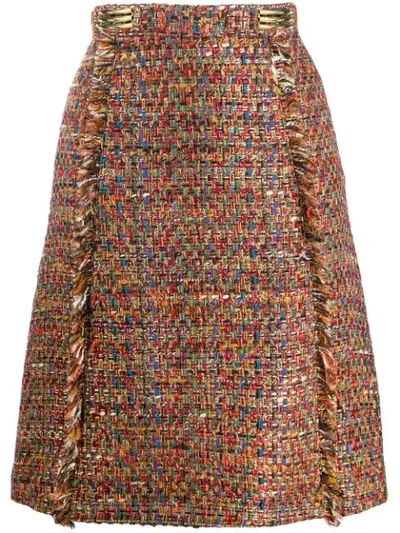 Etro Multi-tweed Midi Skirt In Brown