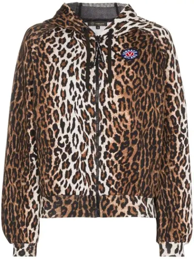 Versace Leopard Print Hoodie In Brown
