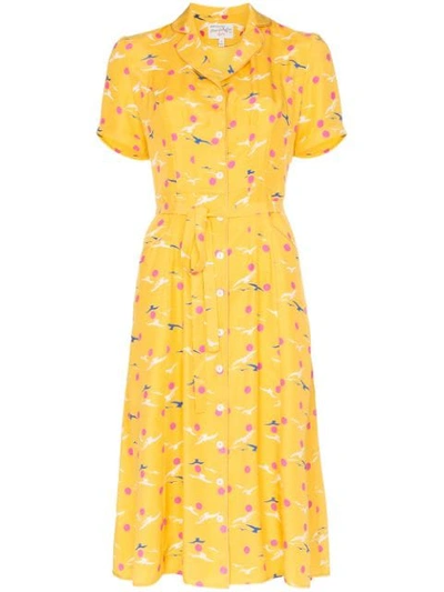 Hvn Maria Seagull-print Dress In Yellow