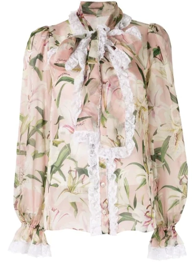 Dolce & Gabbana Lily Print Blouse In Pink