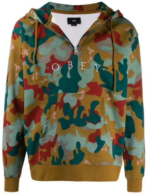 Obey Camouflage Logo Hoodie In Green | ModeSens