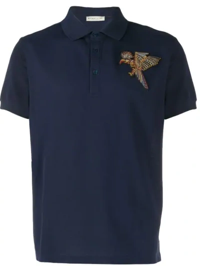 Etro Bird Embroidered Polo Shirt In Blue