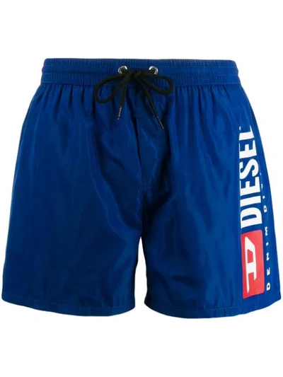 Diesel Logo Print Swim Shorts In Blue
