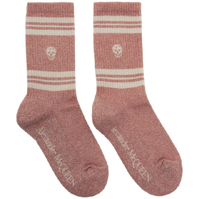 Alexander Mcqueen Pink Metallic Skull Stripe Socks