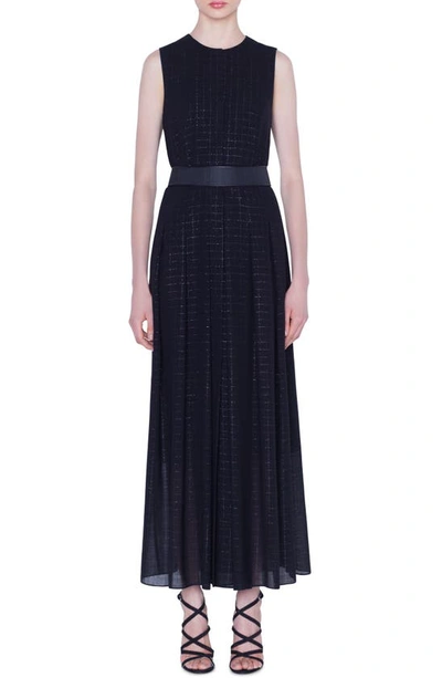 Akris Belted Metallic Plaid Wool Blend Maxi Dress In 091-black