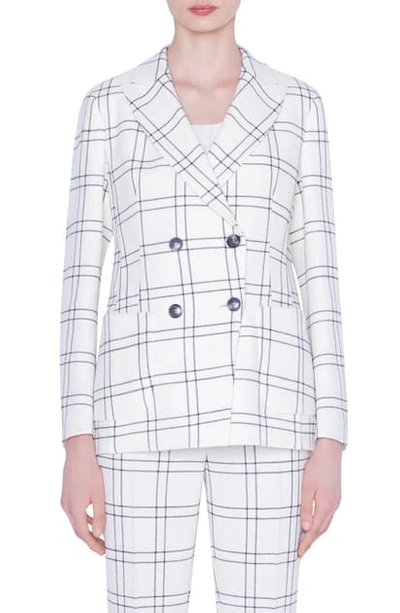 Akris Windowpane Plaid Double Breasted Crepe Jacket In Black-swan