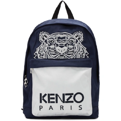 Kenzo Navy And White Limited Edition Large Colorblock Tiger Backpack In 77 Navy